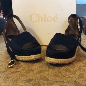 Chloe navy suede platform sandals